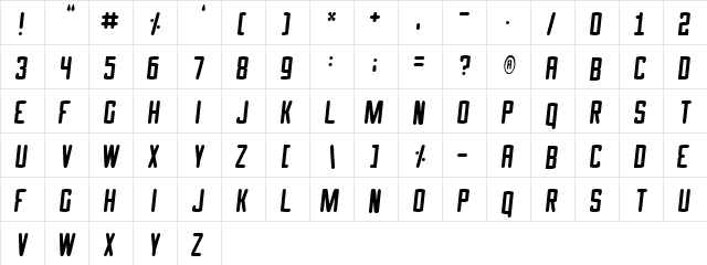Speed Crazy Regular  glyph index