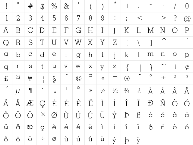 Geometric Slabserif 703 Light  glyph index