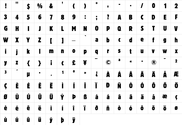 Block Berthold Condensed  glyph index