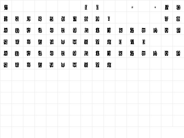 Paper Cut Regular  glyph index