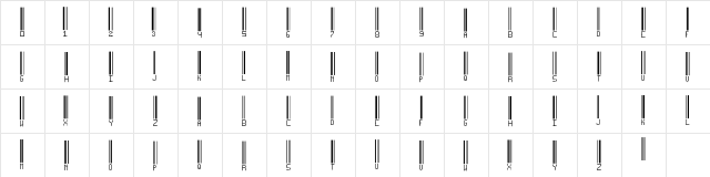 BARCODE TFB Regular  glyph index