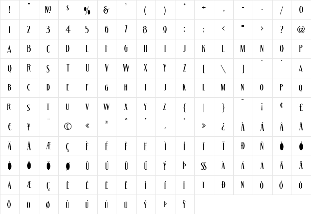 LHFMatthewsThin Regular  glyph index