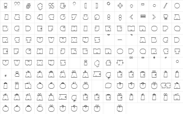 FrenzyOutline Regular  glyph index