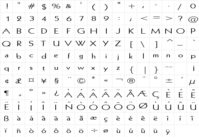 Geo 112 Extended Normal  glyph index