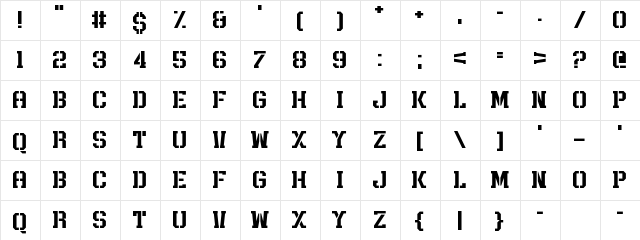 Rush Rush Regular  glyph index