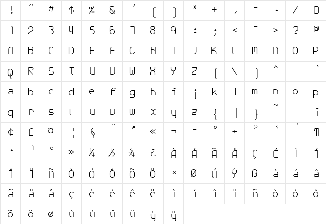 GalexicaMono Plain  glyph index
