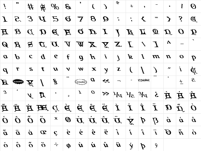 Queen & Country Leftalic Italic  glyph index