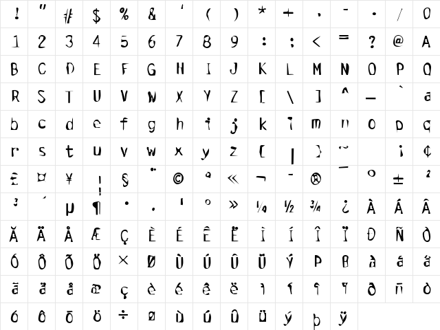 Dirty29 Becker Regular  glyph index