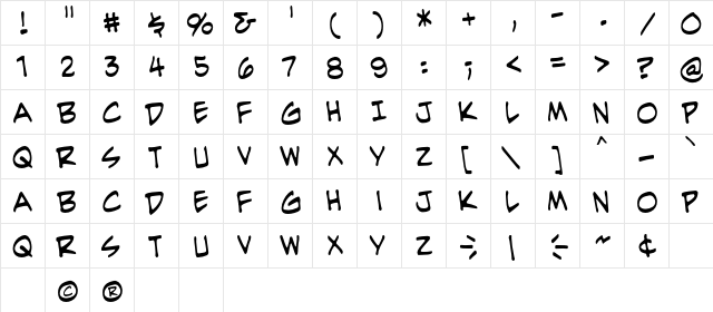 EvilGenius BB Regular  glyph index