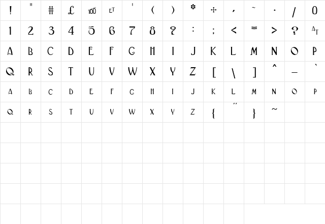 Black Adder II Regular  glyph index