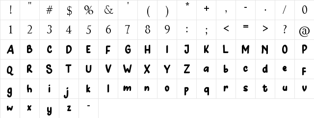Hunny Bummy Regular  glyph index