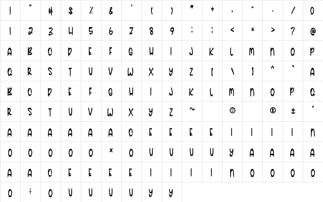 Halloween Party Regular  glyph index