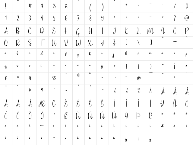 lovely tongue Regular  glyph index