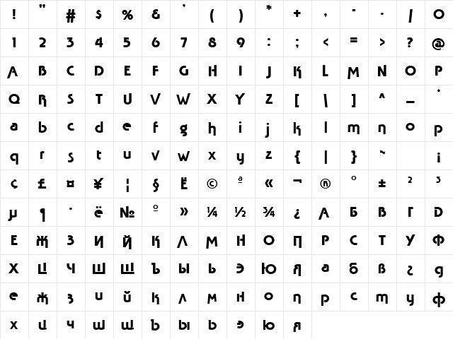 TavridaAd Normal  glyph index