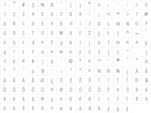 Myriad Std Sketch  glyph index