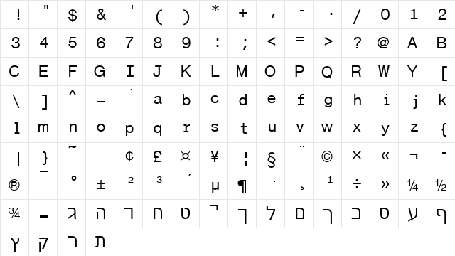 SidaHebMLig Regular  glyph index