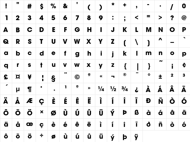 AvantGardEF Bold  glyph index