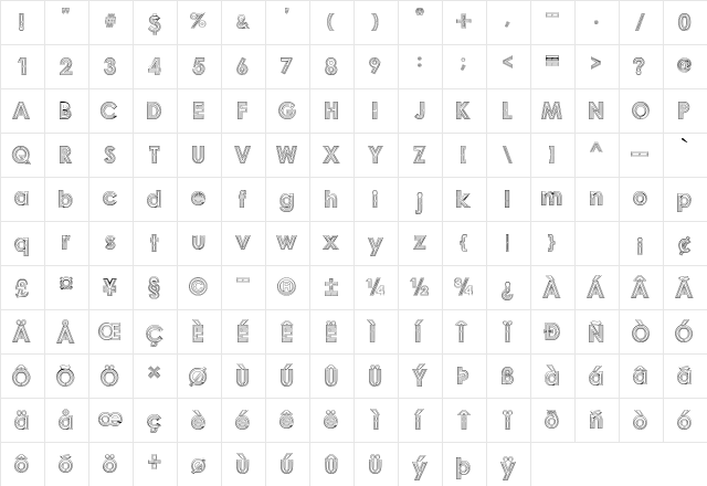Labirin Regular  glyph index