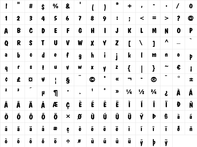 DomCasual LT Bold  glyph index