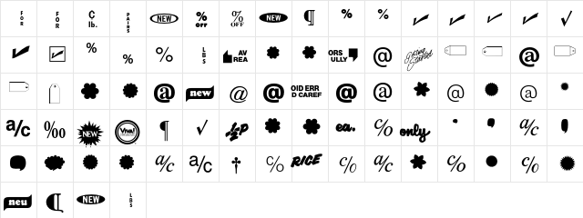 Commercial P01  glyph index