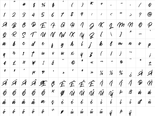 Stompkind Regular  glyph index