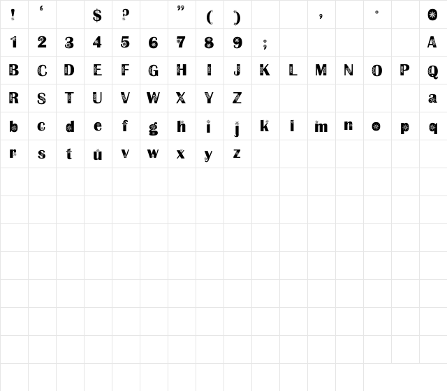 NewFont Regular  glyph index
