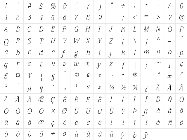AIAlign Italic  glyph index
