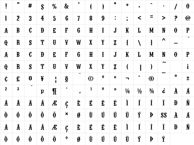 URWWoodTypD Regular  glyph index