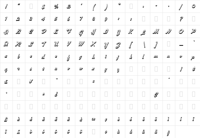 Gillies Gothic Ex Bd Shaded Plain  glyph index