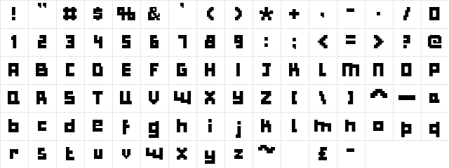 Bulky Pixels Regular  glyph index