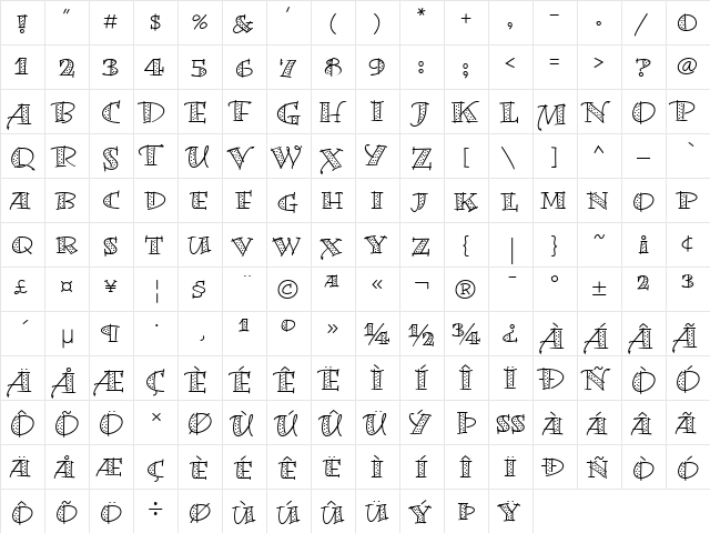 Bermuda LP Regular  glyph index