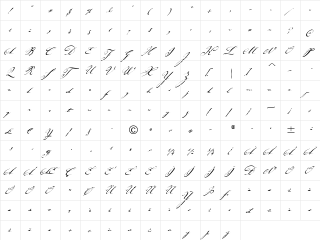 Johann Sparkling ITC Light Italic  glyph index