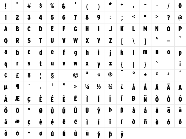 Expressway Condensed ExtraBold  glyph index