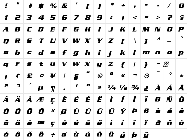 Boost SSi Bold Italic  glyph index