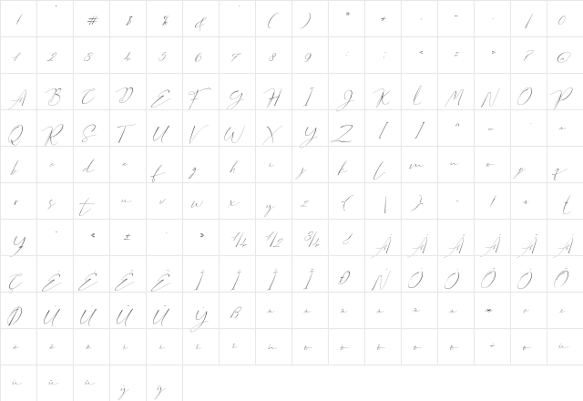 England Regular  glyph index