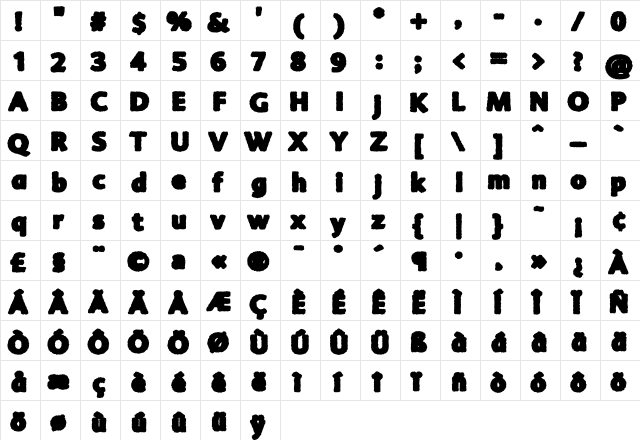 AdvertRough Five  glyph index