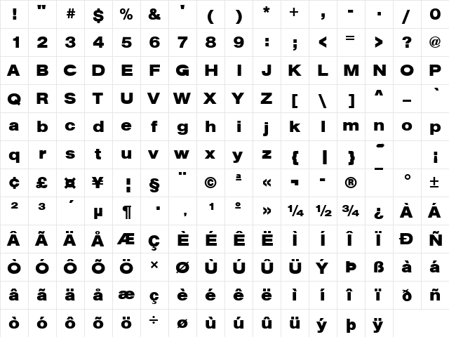 URWAccidaliaBucTExt Bold  glyph index