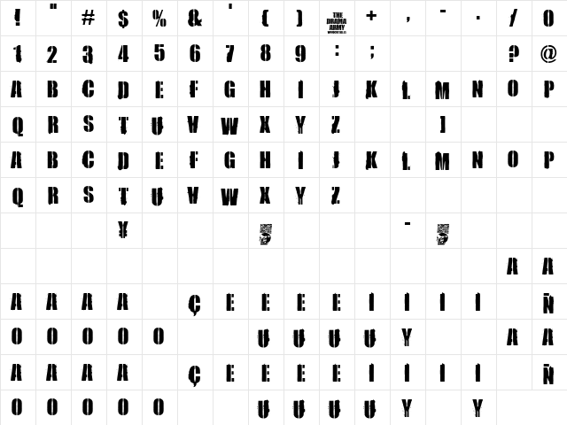 the Drama Army Regular  glyph index