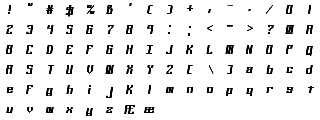 Kaliber Solid BRK Regular  glyph index