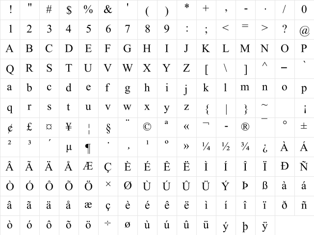 UKIJ Tuz Kitab Regular  glyph index