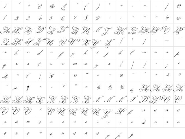 Monsieur La Doulaise Regular  glyph index