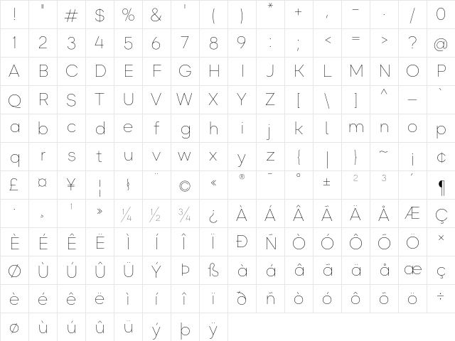 Okta ExtraLight  glyph index