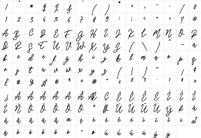 Lovely Garland Regular  glyph index