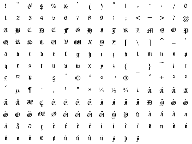 Iglesia Light  glyph index