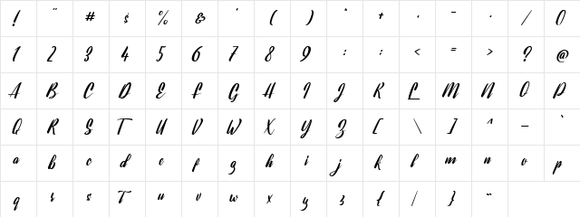 Lavalette Regular  glyph index