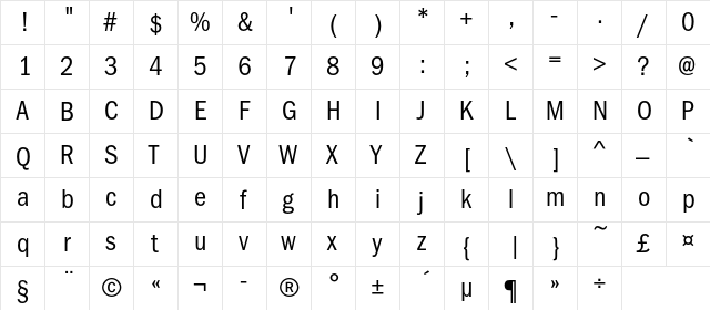 FranklinGothicBookCondC Regular  glyph index