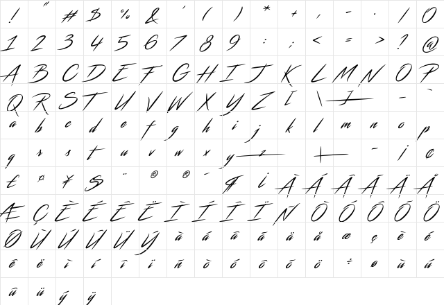 Streamster Regular  glyph index