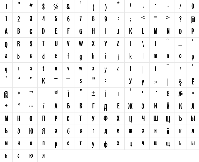 ft50 Plain  glyph index