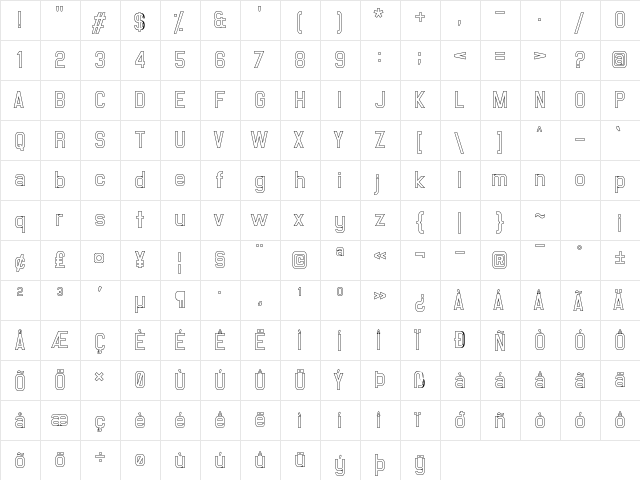 Milestone Outline Regular  glyph index