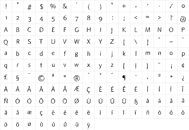 BeoSans R13  glyph index